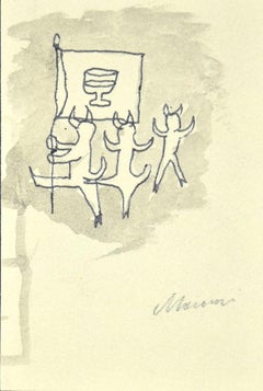 Horned Figures - Ink and Watercolour on Paper by Mino Maccari - 1920s 