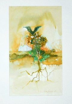 Composition - Original Ink and Watercolor on Paper by Leo Guida - 1971