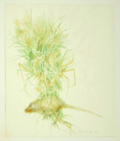 Composition « Flowers » à l'encre et à l'aquarelle sur papier de Leo Guida - 1971