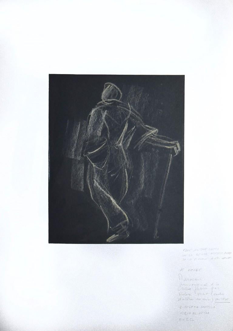A Figure from Behind is an original modern artwork realized in 1935 by Hélène Vogt  (1902 - 1994).

Original white pastel on black paper.

Passepartout is included (cm 50 x 35). The label is present on the back of the sheet. 

Very good conditions.