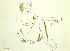 Nude - Original Ink and Tempera Drawing - 1970s