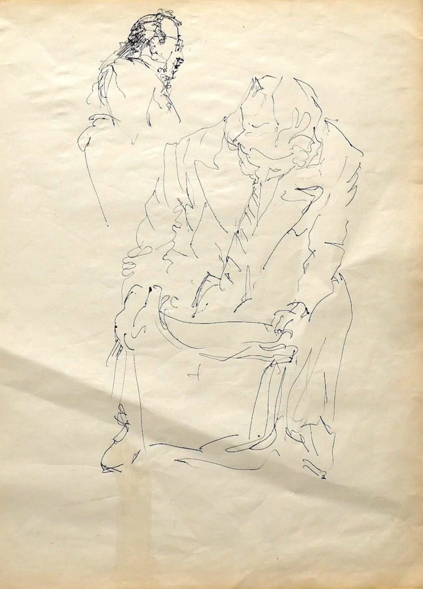 Unknown Portrait – Porträt - Originalzeichnung mit Bleistift - 1950