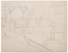 Parisian Houses - Original Drawing in Pencil  - 20th Century