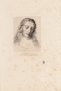Portrait Jesus after L Da Vinci - Etching by Jules Ferdinand Jacquemart