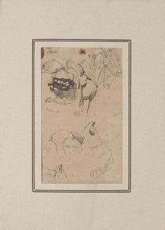 Study for Horses - Original Pen Drawing on Paper by Charles Coleman - 1850