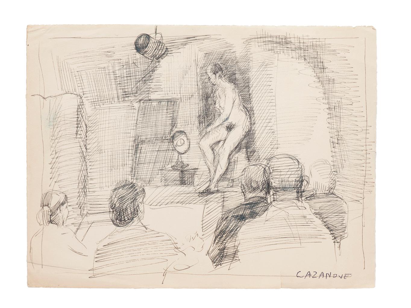 Raymond Cazanove Figurative Art - Nude - Original Pen on Paper by R. Cazanove - 20th Century