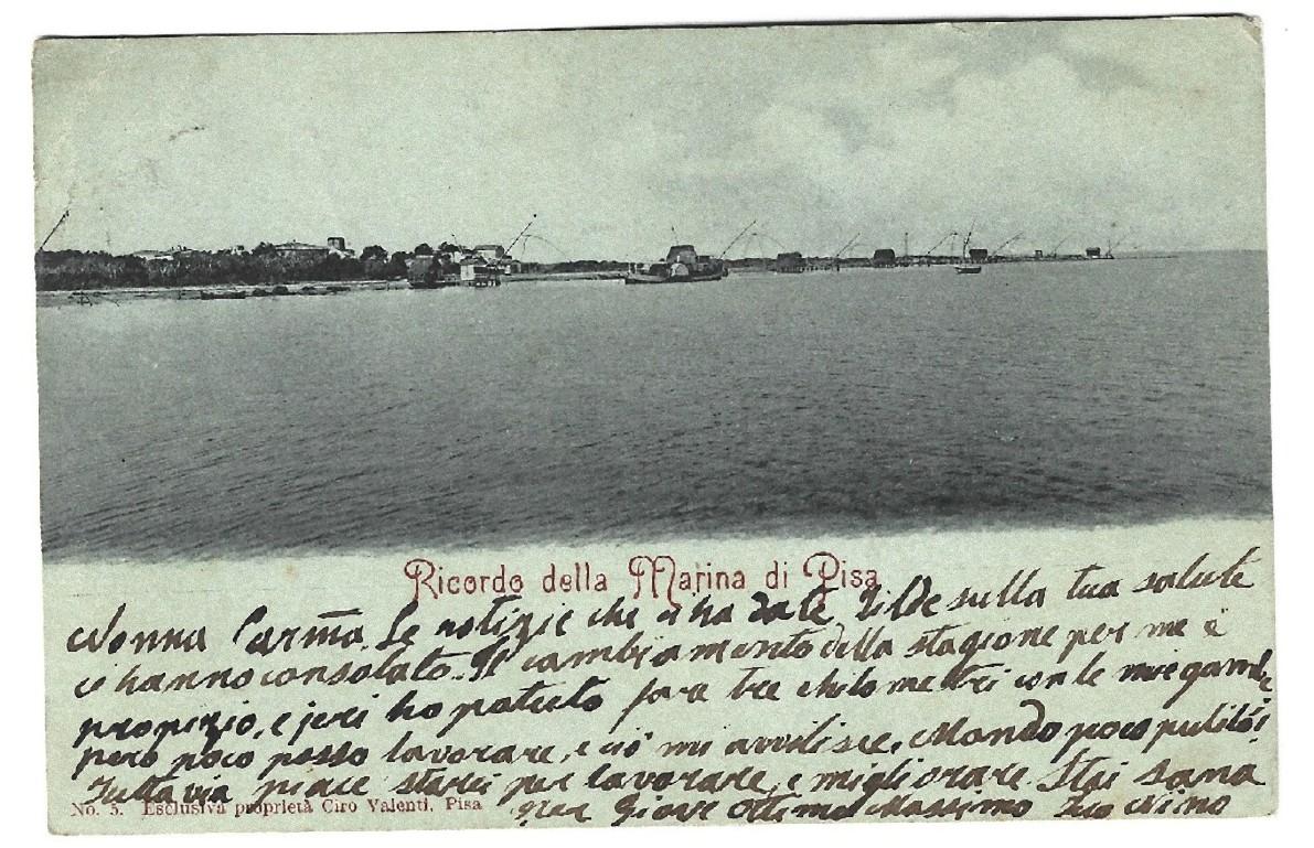 Memories from Marina di Pisa Autograph -Postcard Signed by Giovanni Costa - 1899