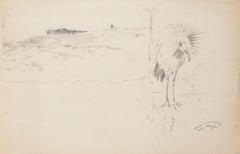 Landscape with Bird - Original Pencil Drawing - 20th Century