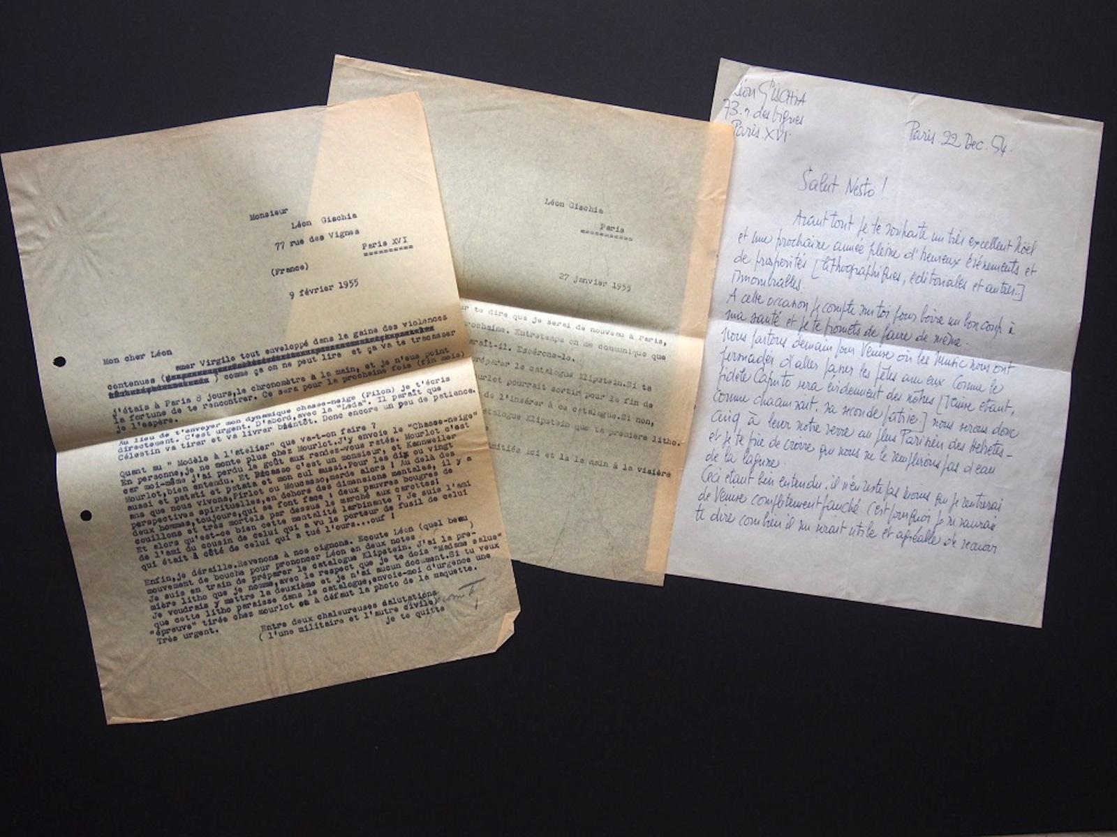Correspondence by L. Gischia to N. Jacometti - 1954-55 - Art by Léon Gischia