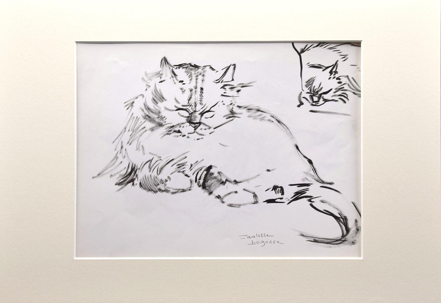 Les chats - Stylo sur papier de Marie Paulette Lagosse - 1970 en vente 2