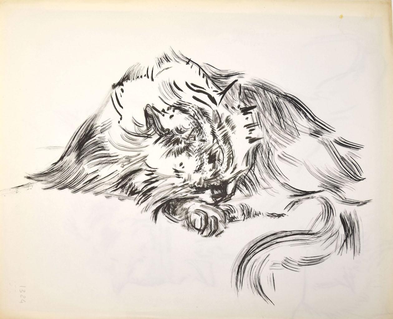 Les chats - Stylo sur papier de Marie Paulette Lagosse - 1970 en vente 1
