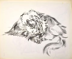 The Cats - Pen on Paper by Marie Paulette Lagosse - 1970s