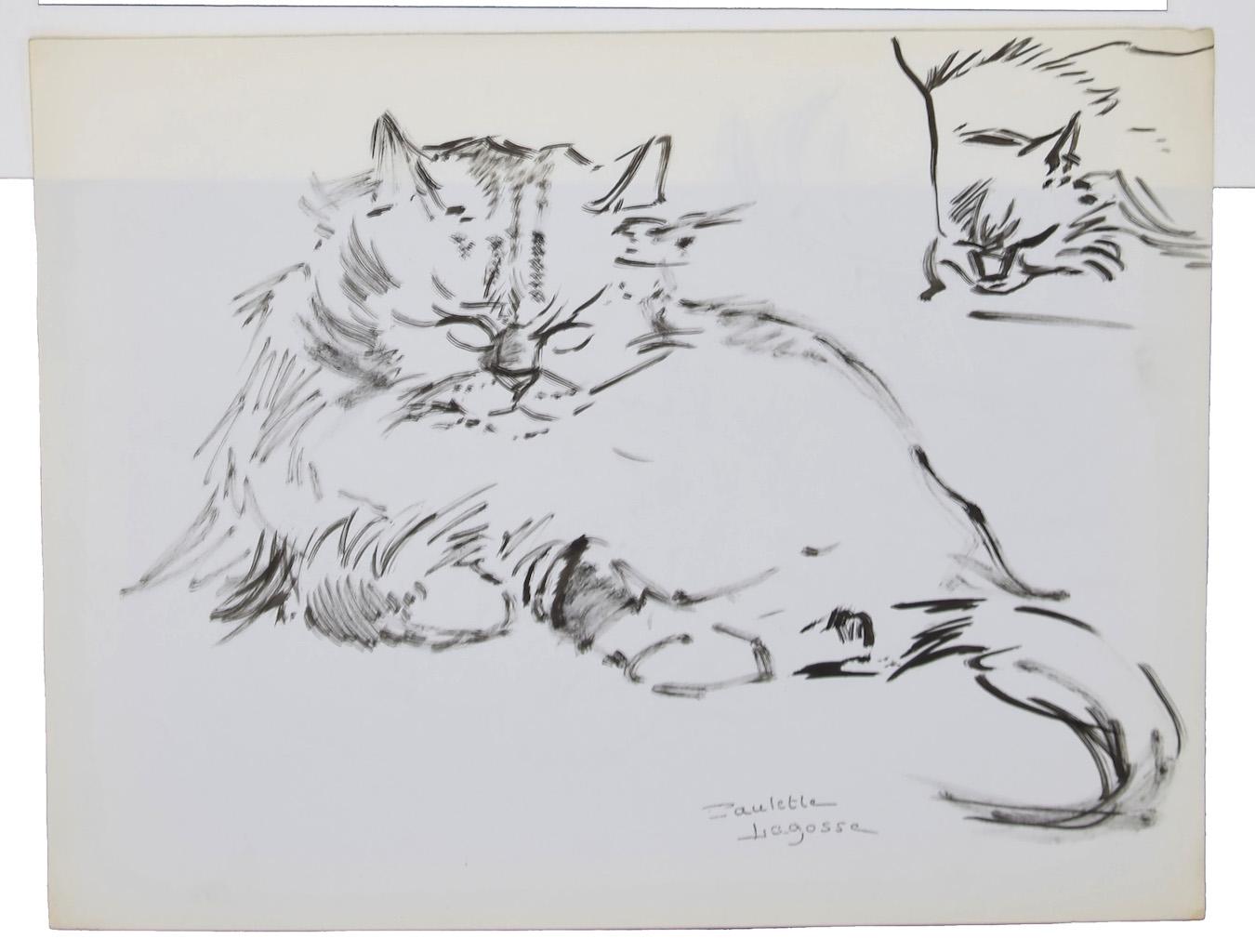 Stift auf Papier von Marie Paulette Lagosse – „Die Katzen“ – 1970er Jahre