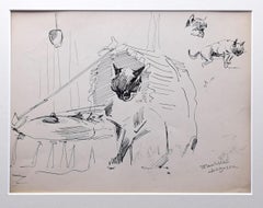 Vintage The Cats - Pen on Paper by Marie Paulette Lagosse - 1970s