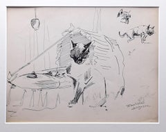 Stift auf Papier von Marie Paulette Lagosse – „Die Katzen“ – 1970er Jahre