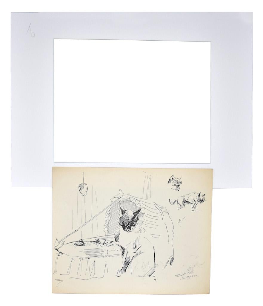 The Cats is a drawing in pen on ivory-colored paper, realized by Marie Paulette Lagosse (1921-1996).

Hand-signed on the lower right in pen. with a drawing of another colored cat on the rear.

The state of preservation of the artwork is