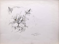 Retro The Cat - Original Pen on Paper by Marie Paulette Lagosse - 1970s