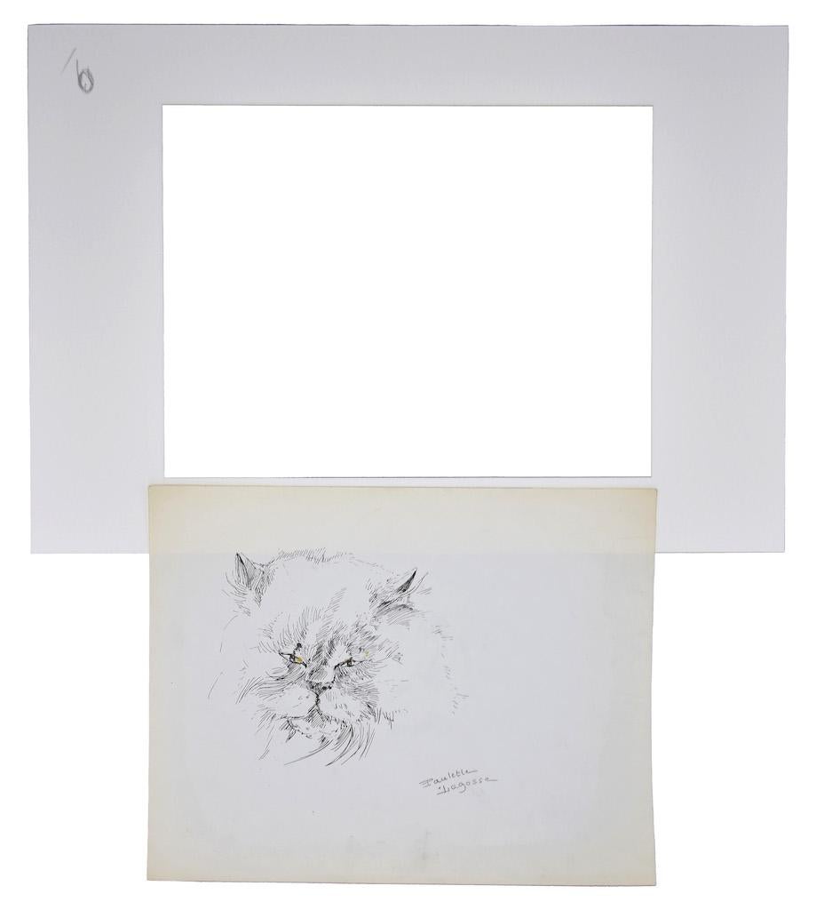 The Cat - Original Pen on Paper by Marie Paulette Lagosse - 1970s For Sale 2