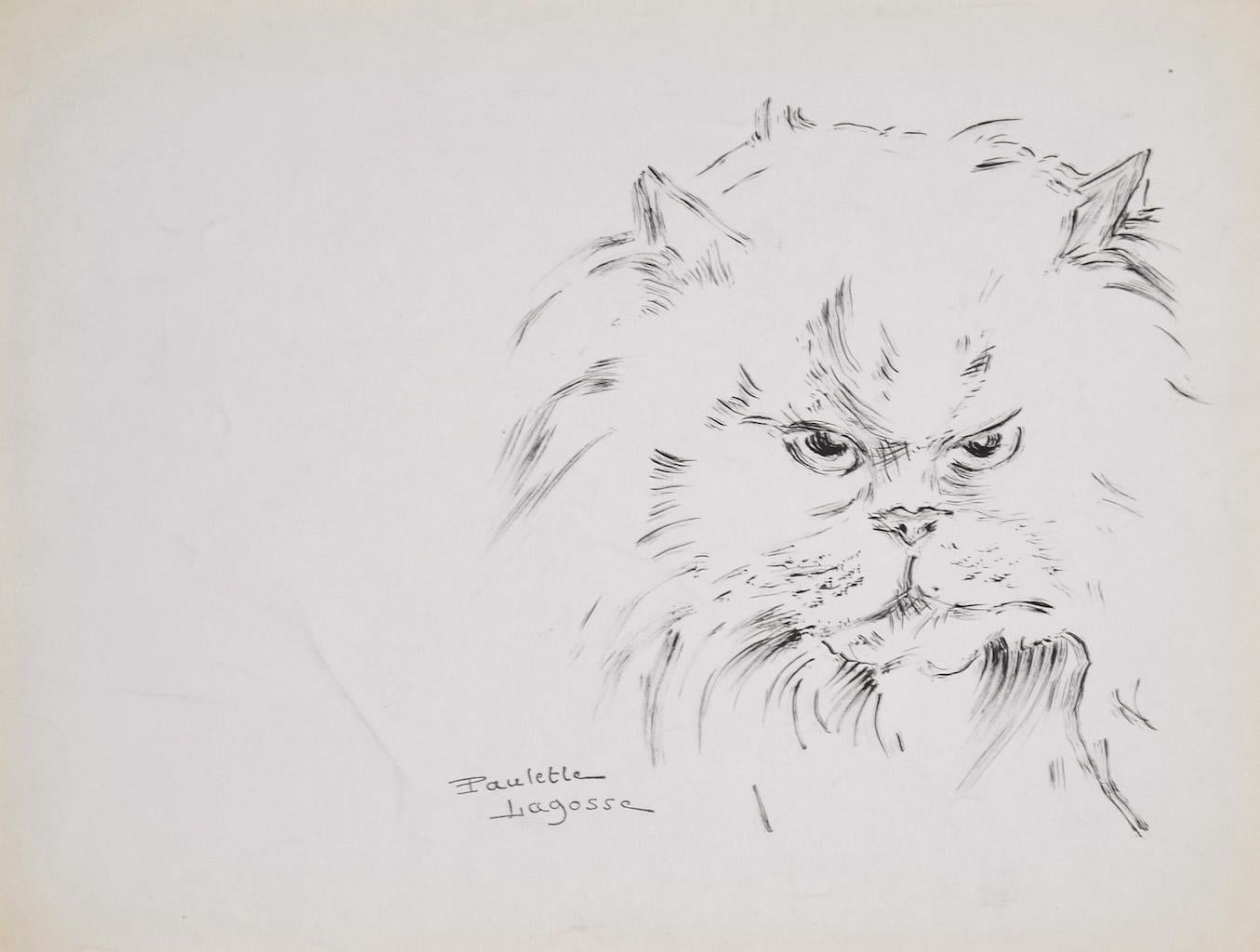 The Cat - Pen on Paper by Marie Paulette Lagosse - 1970s