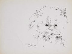 The Cat - Original Pen on Paper by Marie Paulette Lagosse - 1970s