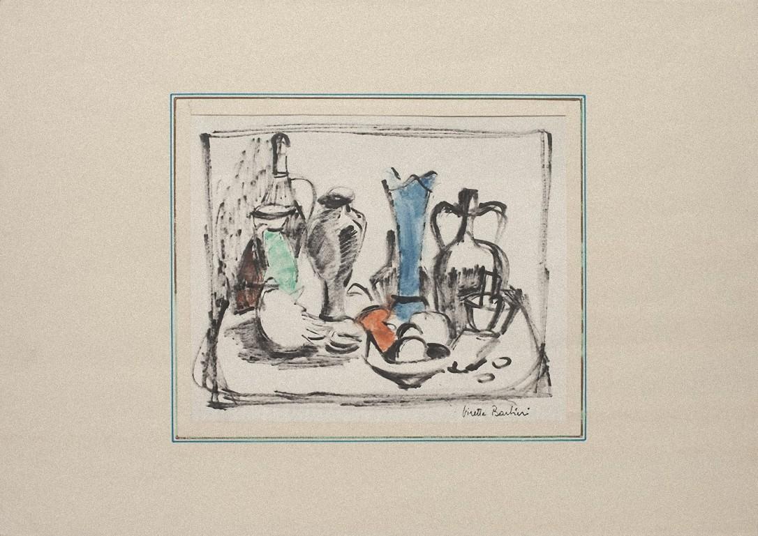 Still Life is an original contemporary artwork realized in the 1950s by the French artist Virette Contù Barbieri (Paris 1909 - Padua?).

Original mixed media on ivory paper. 

Hand-signed by the artist on the lower right corner: Virette