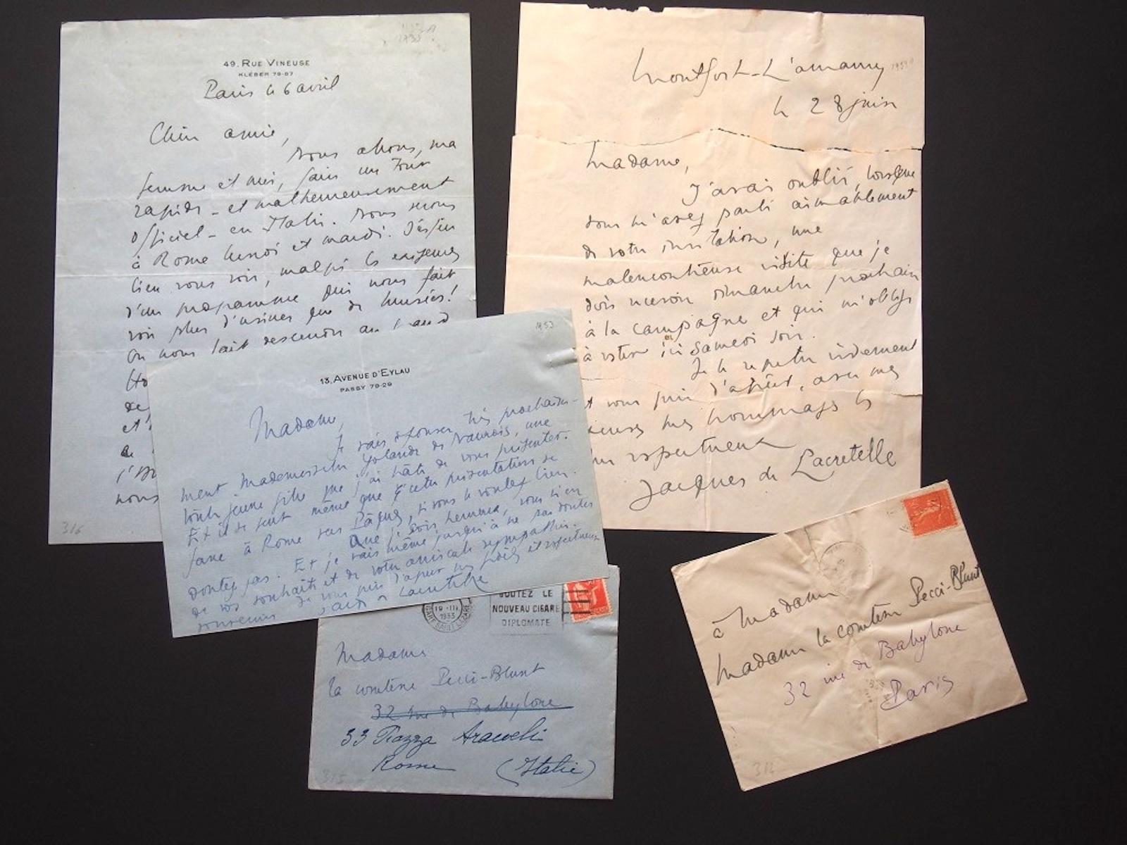 Invitation Letters by Jacquesde Lacretelle to Countess Pecci-Blunt - 1928/35 - Art by Jacques de Lacretelle
