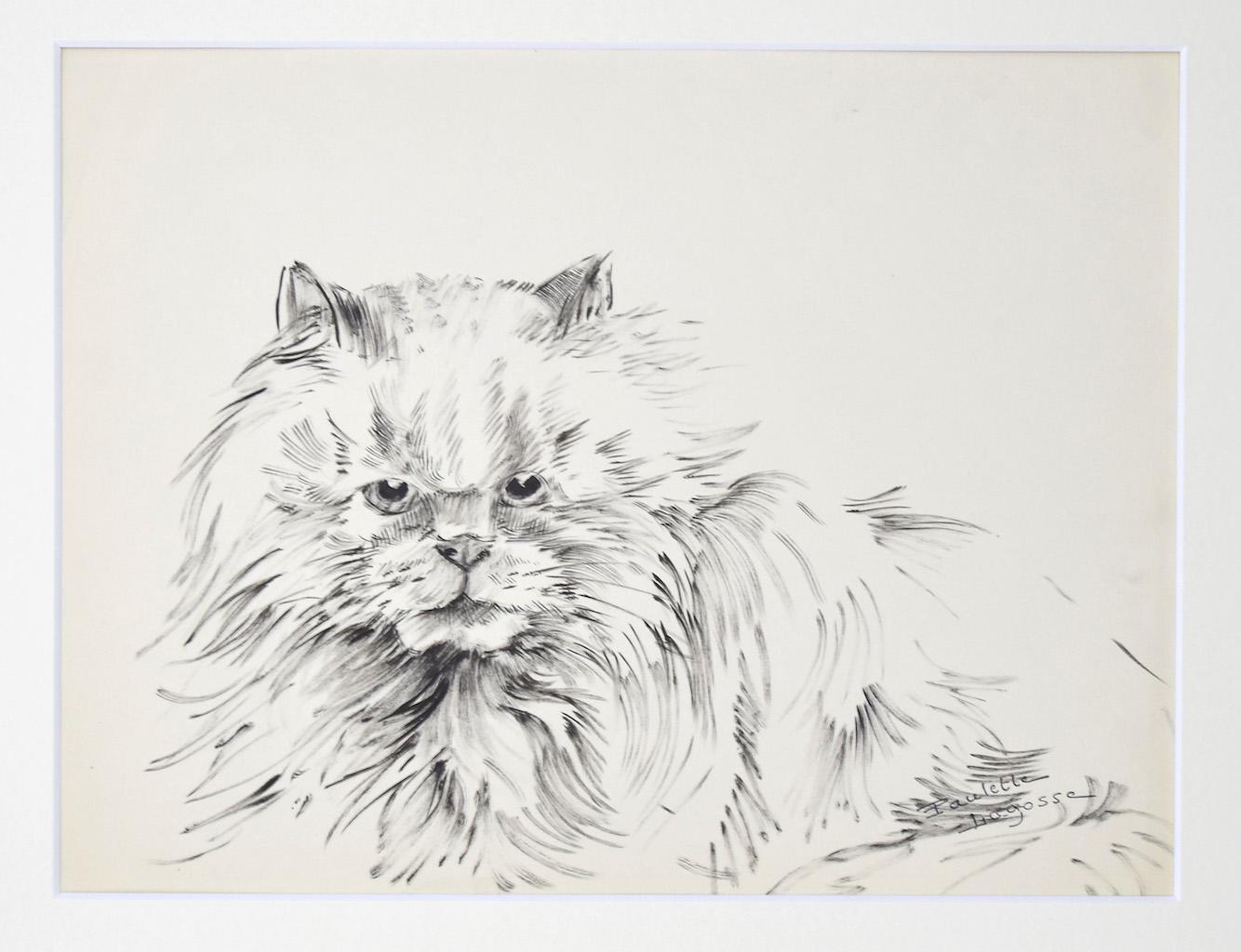Marie Paulette Lagosse Figurative Art – The Cat - Original Stift auf Papier von M. P. Lagosse - 1970er Jahre