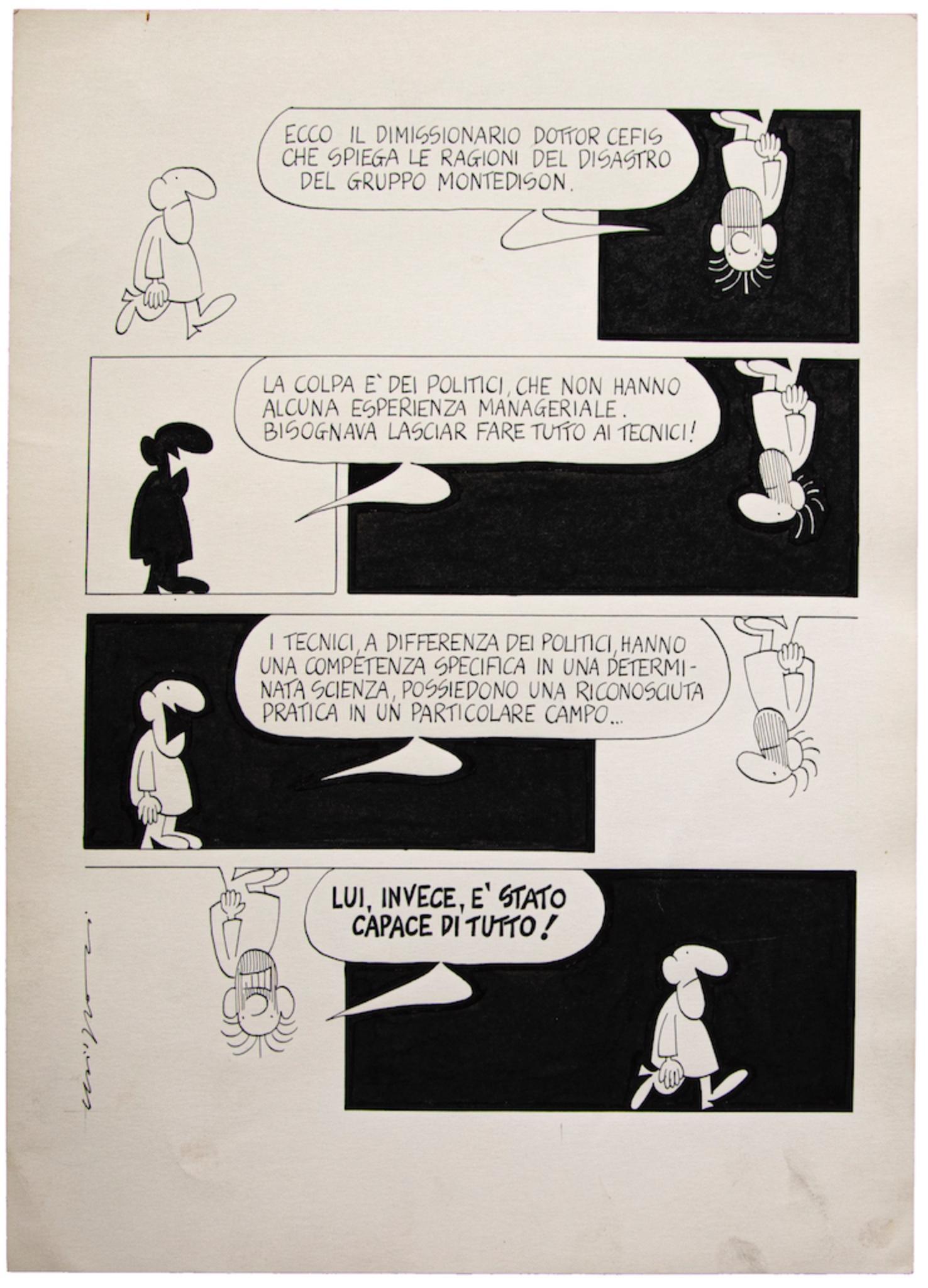 Political Comics est un dessin original à l'encre de Chine, réalisé en 1977 par le dessinateur italien Alfredo Chiappori. 

Bonnes conditions

Signé en bas à gauche, avec le cachet bleu de "Archivio Paese Sera" au verso.

Alfredo Chiappori (Lecco,