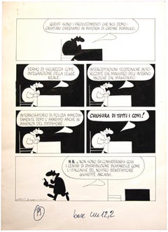 Retro Political Comics - Original China Ink Drawing by Alfredo Chiappori - 1977