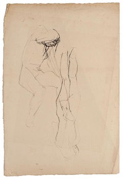 Desnudo - Dibujo a lápiz de Jeanne Daour - Mediados del siglo XX