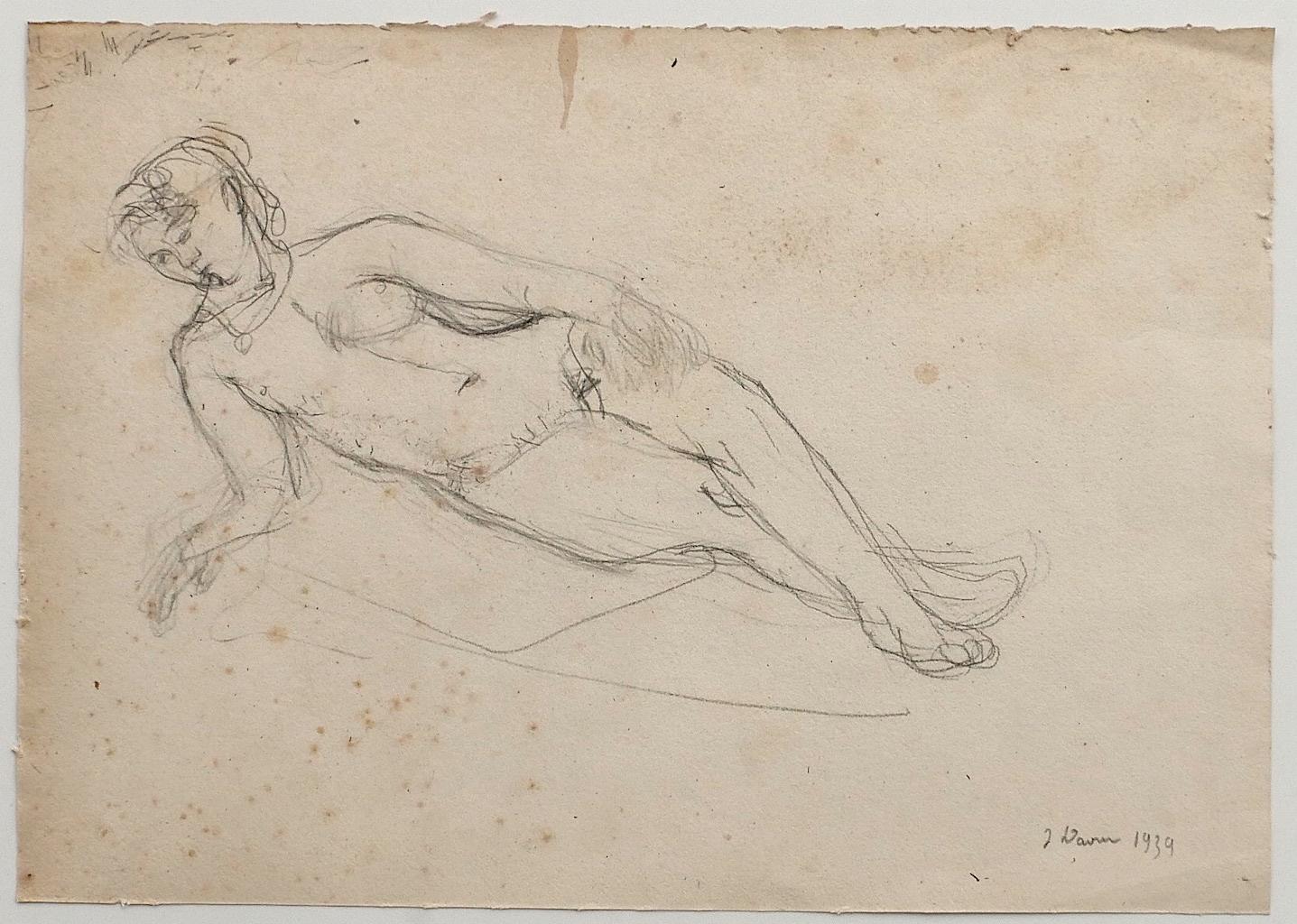 Nude - Drawing in Pencil by Jeanne Daour - 1939 For Sale 1