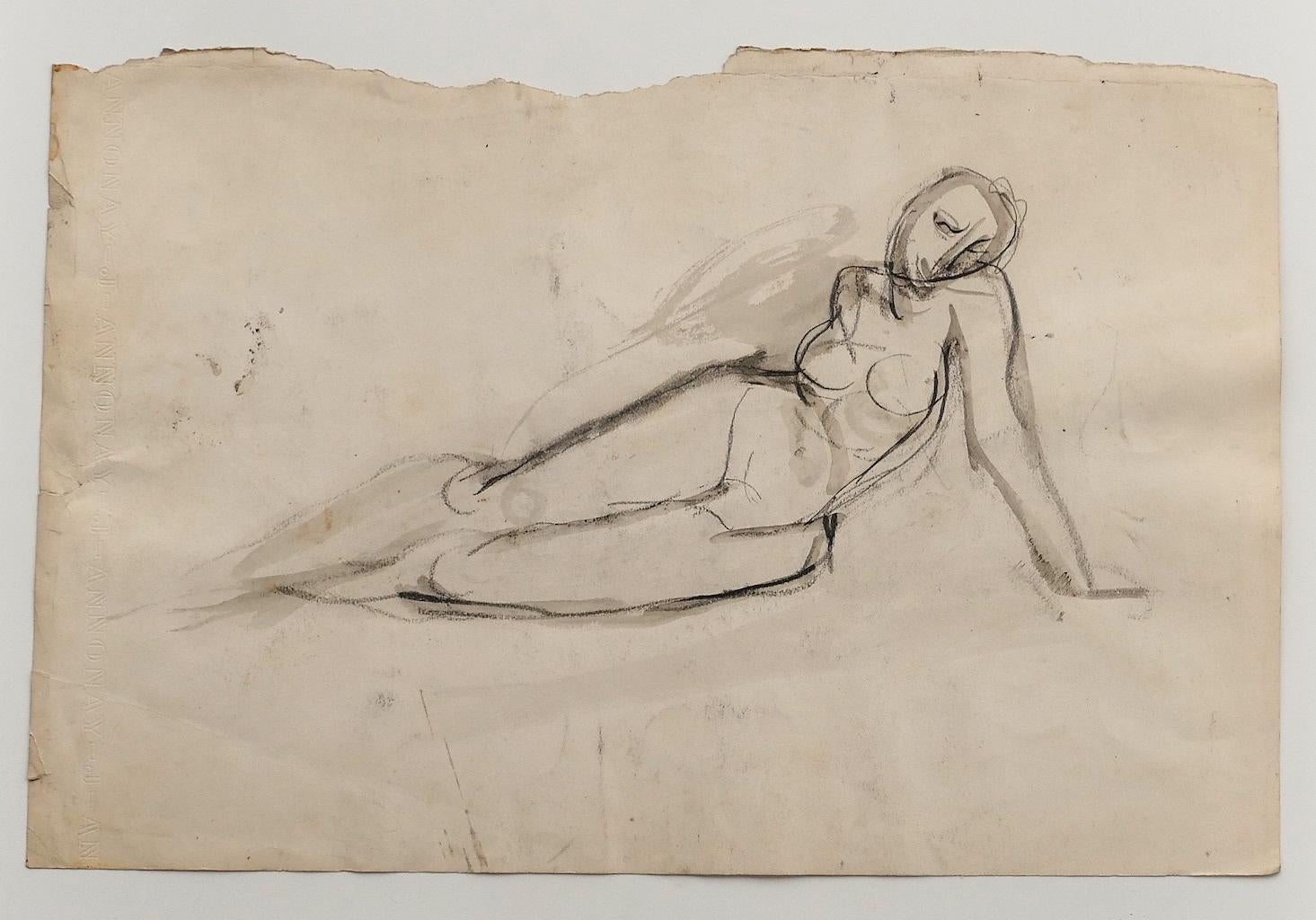 Nude - Drawing in Pencil by Jeanne Daour - Mid-20th Century For Sale 1