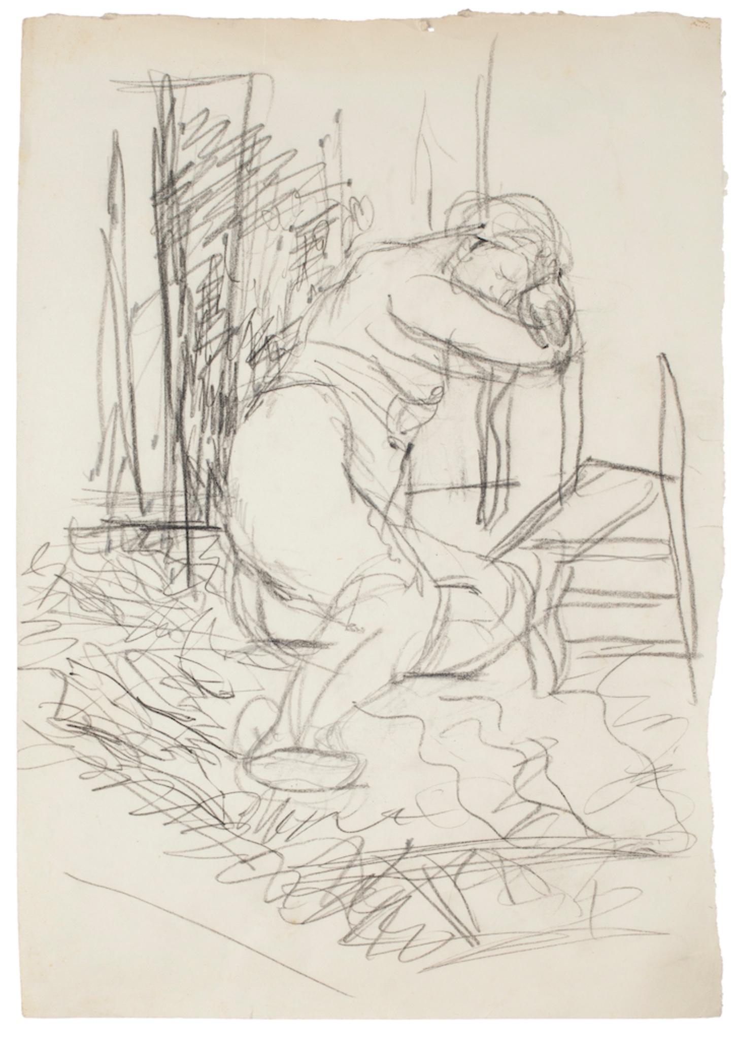 Nude - Drawing in Pencil by Jeanne Daour - Mid-20th Century