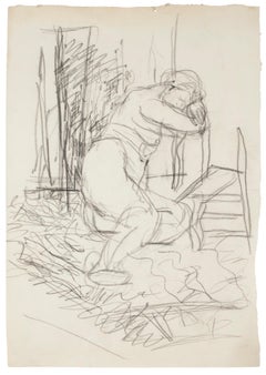 Nude - Original Drawing in Pencil by Jeanne Daour - Mid-20th Century