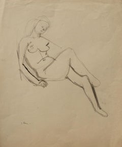 Nude - Original Drawing in Pencil by Jeanne Daour - Mid-20th Century