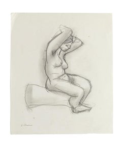 Vintage Nude - Drawing in Pencil by Jeanne Daour - Mid-20th Century