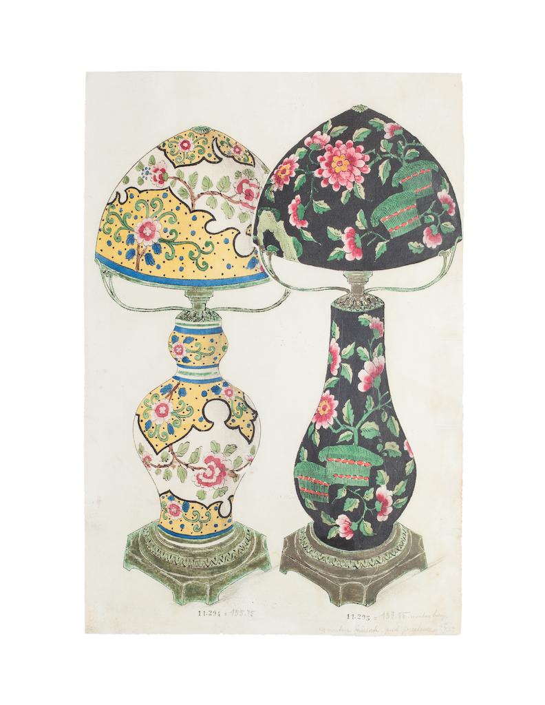 Unknown Figurative Art - Porcelain Lamps - Ink and Watercolor - 1880 ca.