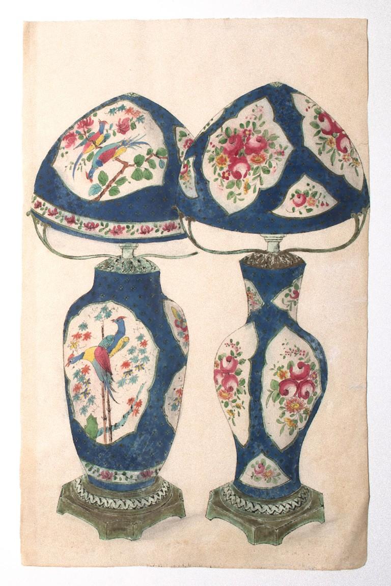 Porcelain Lamps - Ink and Watercolor - 1880 ca.