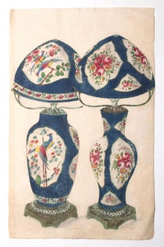 Lampes en porcelaine - Encre et aquarelle - 1880 environ