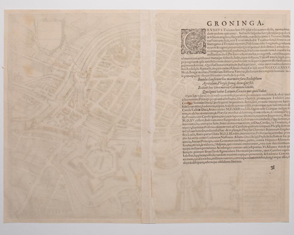 This map of Groninga is an original etching realized by George Braun and Franz Hogenberg, and part of the series 