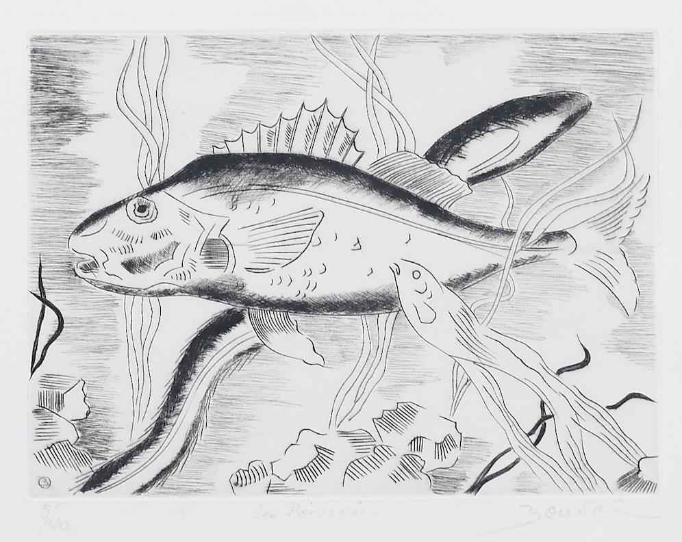 Fish - Original Etching by Maurice Bouval -  1960s