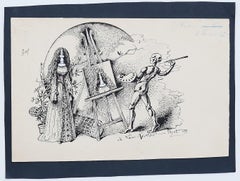 Painter and Model - China Ink Drawing by Fredric Front - 1898