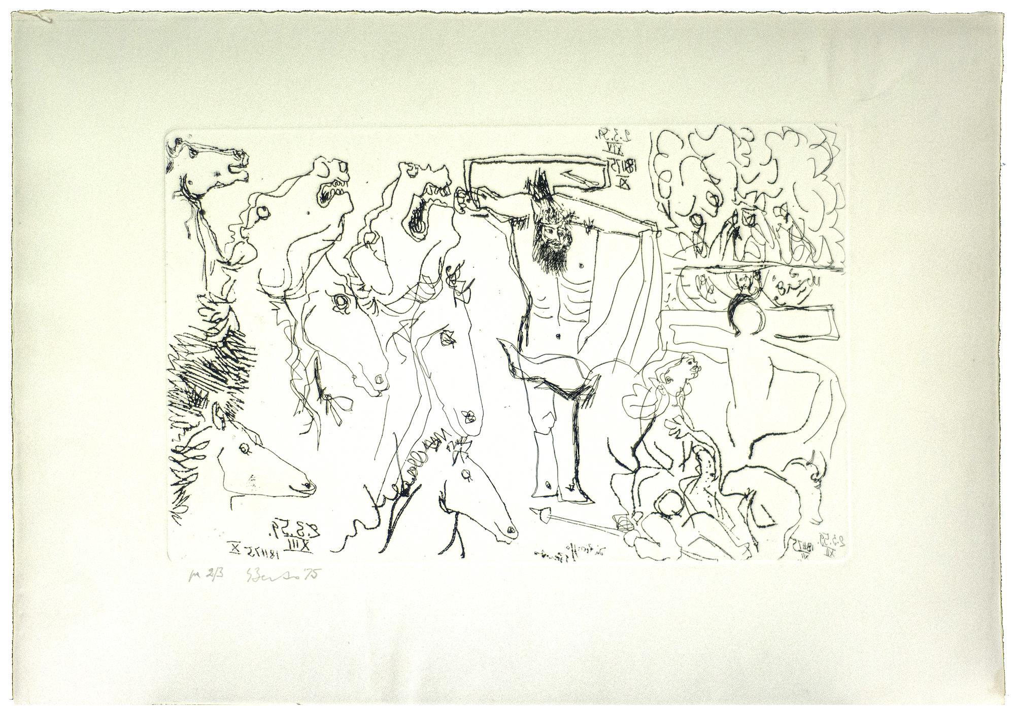 The Crucifixion – Bleistift auf Papier von Gian Paolo Berto  - 1975