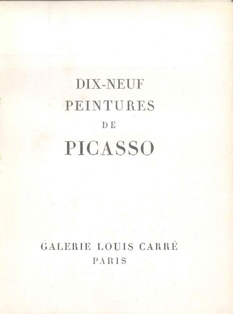 Catalog of Picasso's exhibition held on the 14th June, 1946 at the Louis Carré Gallery (Paris). Including 19 b/w full-page plates.

In-16º, text in French, 19 plates, cm 16.4 x 0.5 x 12.5, 1946. 

Cardboard cover. Visible signs of aging, a usual