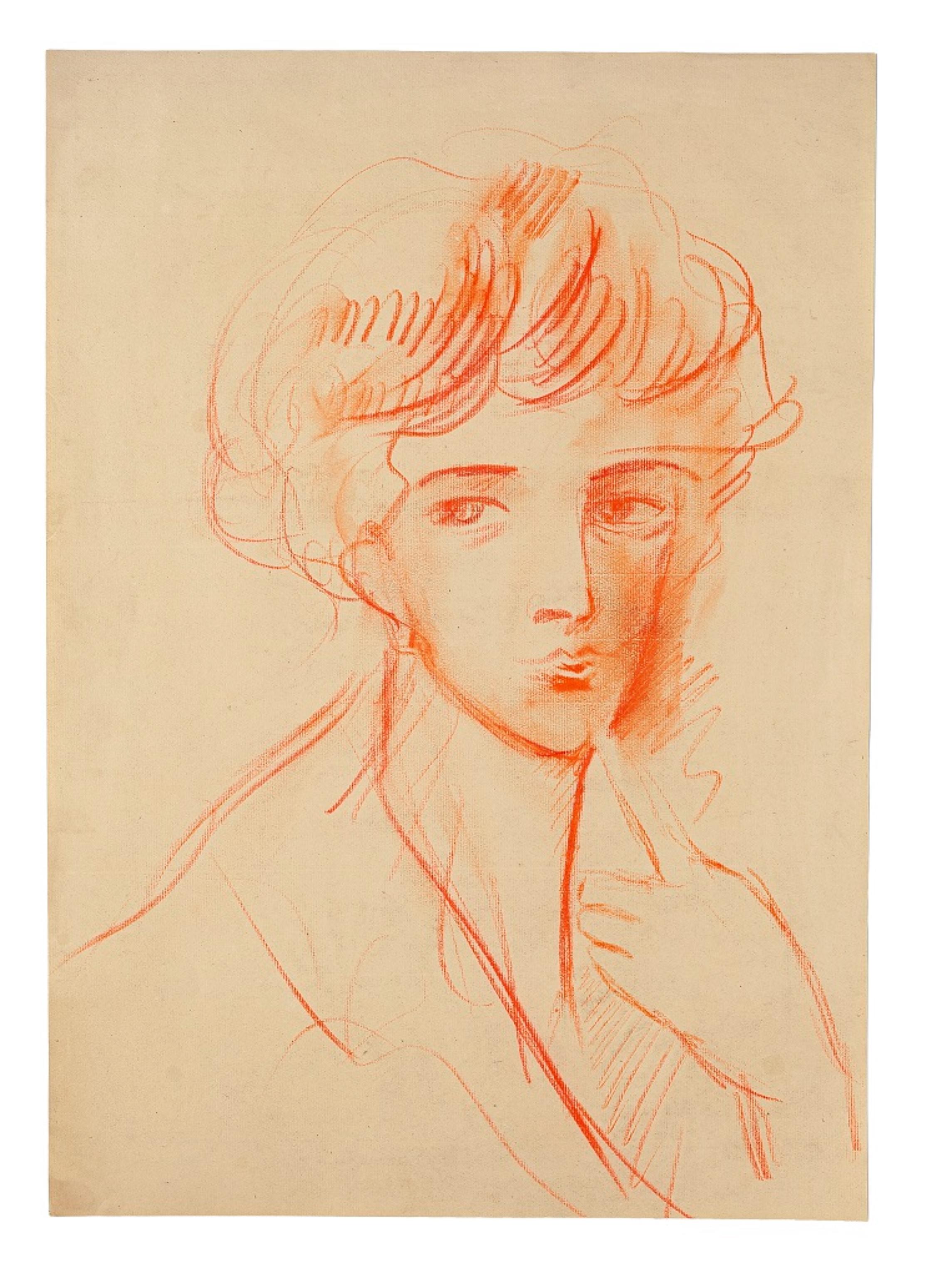 Female Portrait  is an original drawing realized in the mid-20th Century by the French artist and drawer Gustave Bourgogne  (Veignè, 1888 - Paris, 1968).

Original pastel on light watermarked paper.

Unsigned.

In excellent conditions: As good as