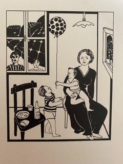 Scena di famiglia - Originale a inchiostro di China di Antonio Presti - Fine XX secolo