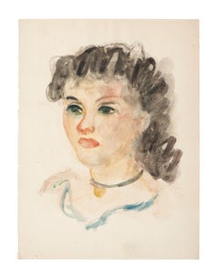Portrait of Woman - Painting by Alkis Matheos - Mid-20th Century