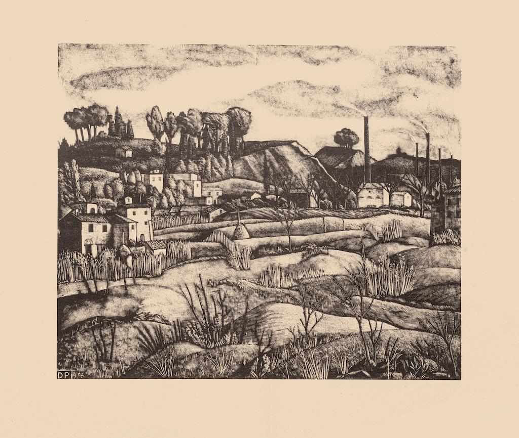 Landschaftslandschaft – Lithographie auf Papier von Diego Pettinelli – 1936