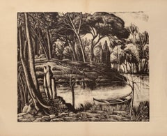 Landschaftslandschaft – Lithographie auf Papier von Diego Pettinelli – 1937