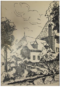 Vintage The House - Ink on Paper by L. Gerard - 1958